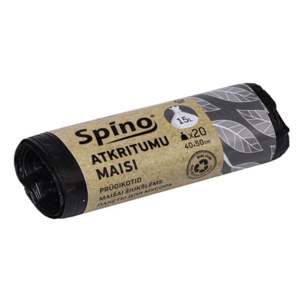 Atkritumu maisi 15L, 40x50cm, melni, HDPE, rullī 20gab.