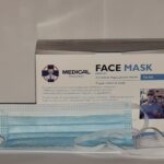 3-slāņu sejas ķirurģiska sejas maska sienama, zila – Tie-On, BFE 99%, (50 gb.)
